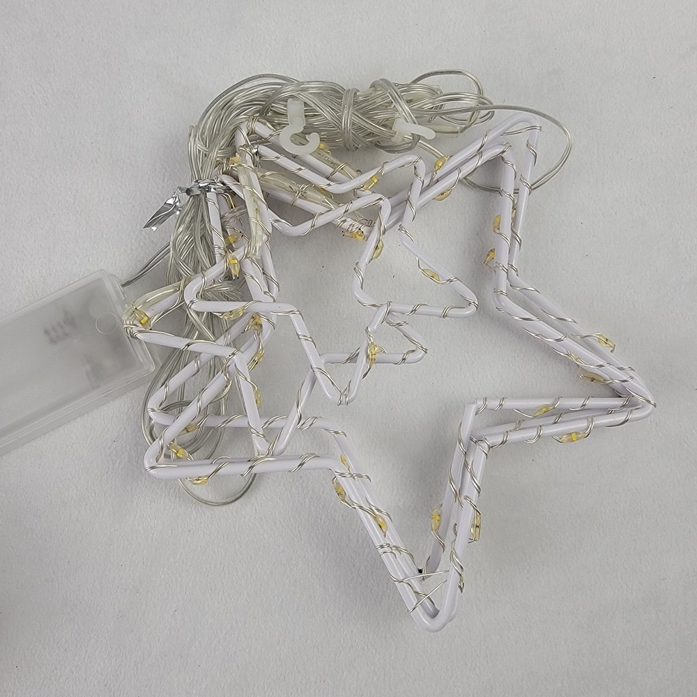 Lighted Star Garland 4ft White Wire Fairy Lights Battery Operated Indoor